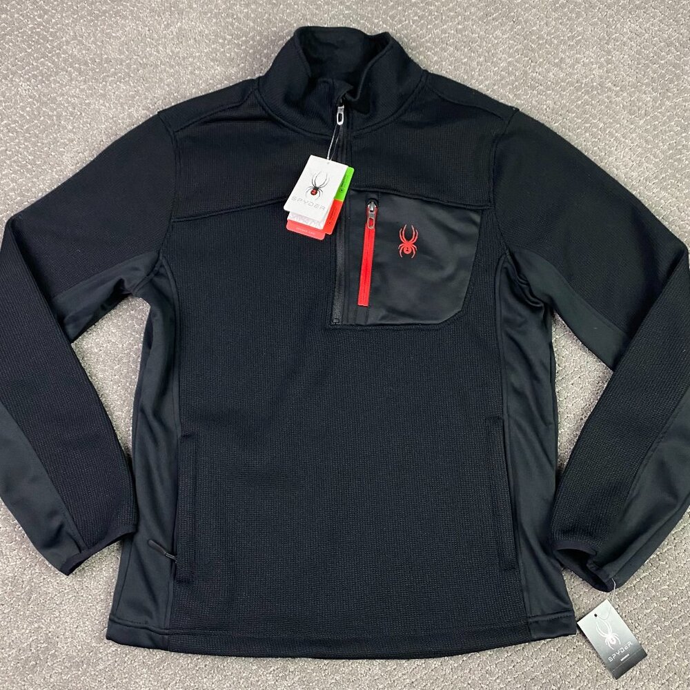 NWT Spyder 1/2 Zip Pullover Sweater Men's Small Black Red ProWeb Thermo Web
